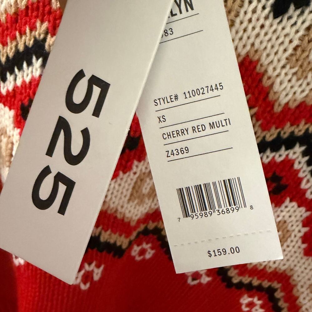 $159 NWT 525 America XS Margaret Fringe Fair Isle Pullover in the Red Motif colo - Picture 7 of 8